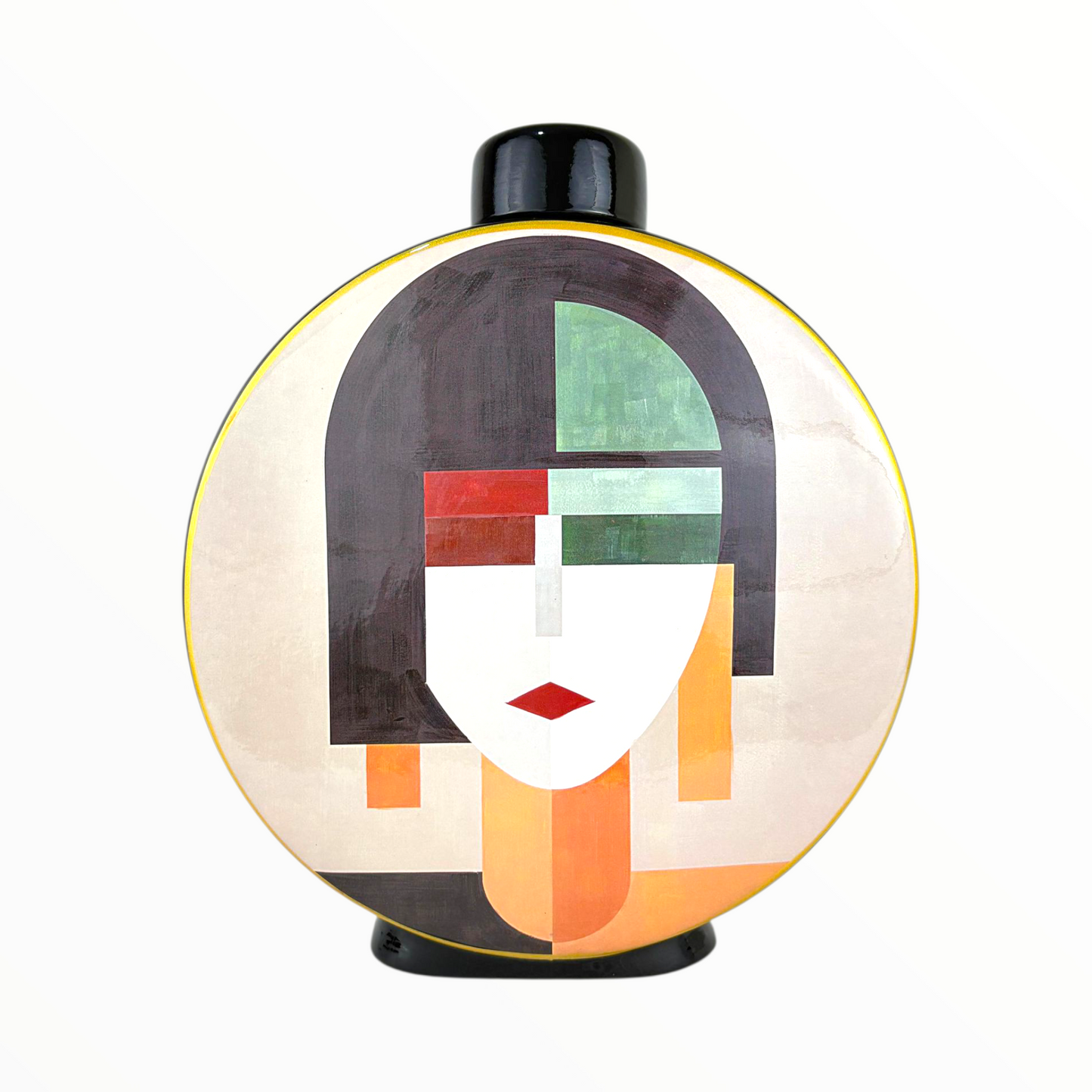 Modern Abstract Woman Decorative Jar – Round Art Vase with Black Lid