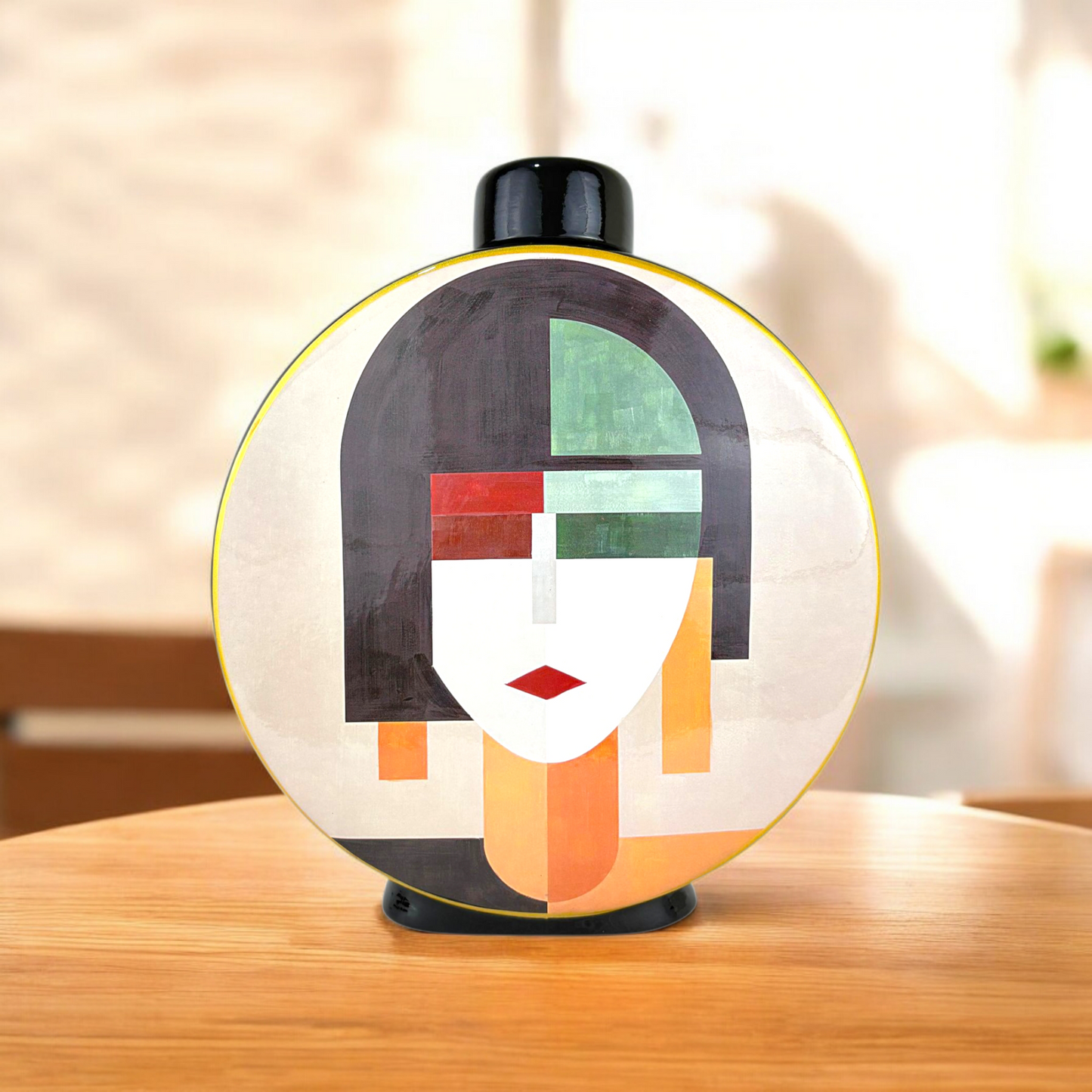 Modern Abstract Woman Decorative Jar – Round Art Vase with Black Lid