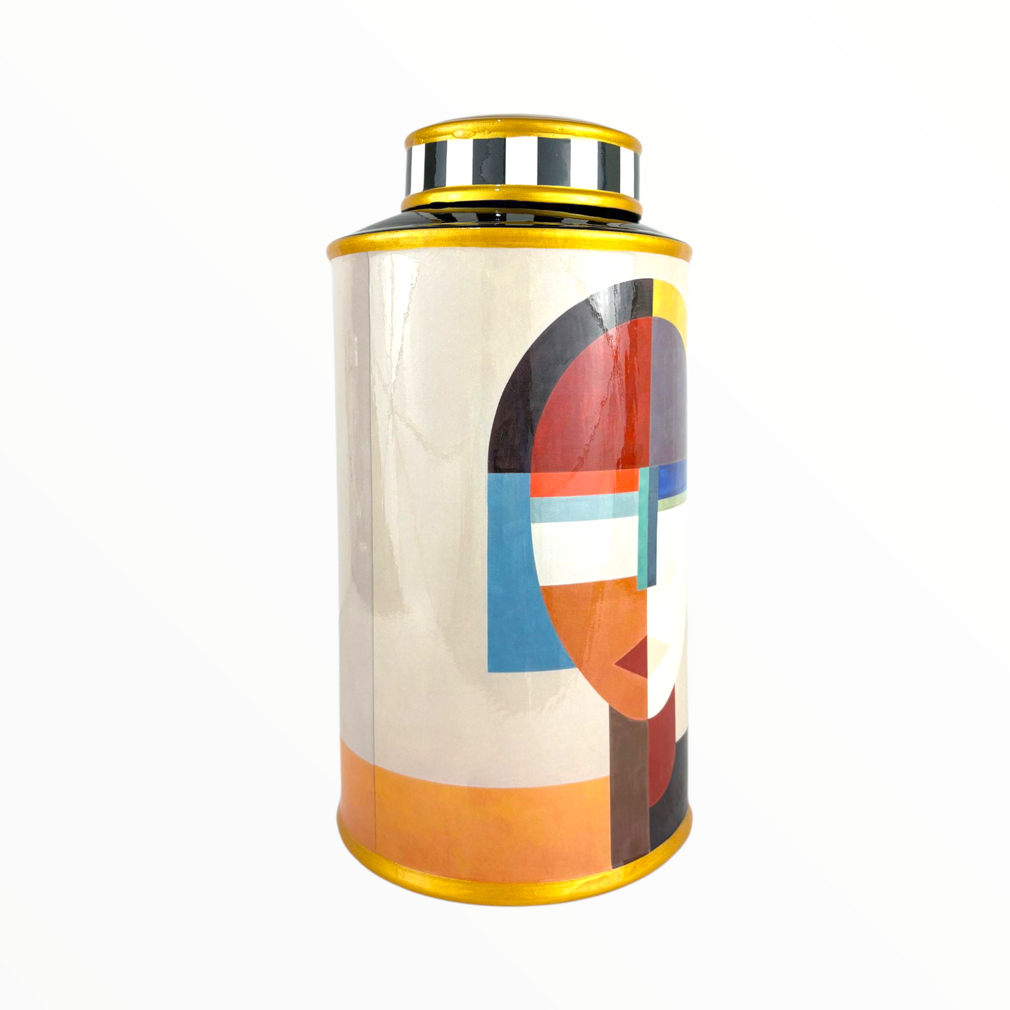 Modern Abstract Face Decorative Jar – Colorful Art Canister with Lid