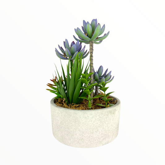Artificial Succulent Arrangement in Round Pot – Faux Purple & Green Succulents Home Decor