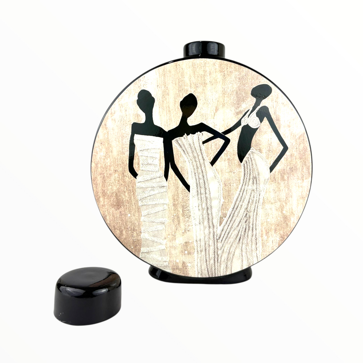 Decorative Round Ceramic Vase With African Women Art – Modern Home Accent