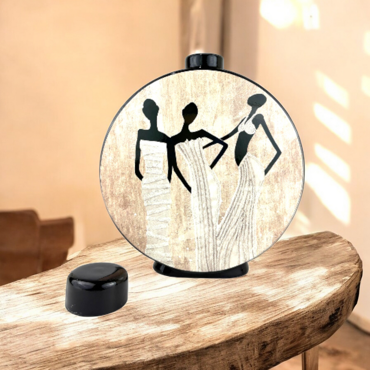 Decorative Round Ceramic Vase With African Women Art – Modern Home Accent