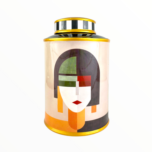 Modern Abstract Face Decorative Jar – Colorful Art Storage Canister