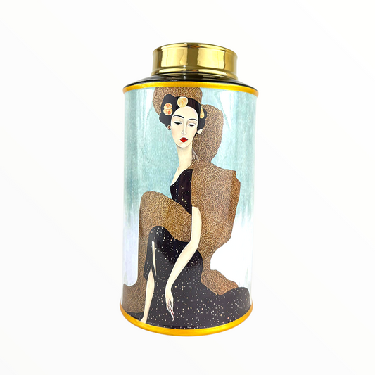 Luxury Artistic Woman Decorative Jar – Tall Porcelain Vase with Gold Lid
