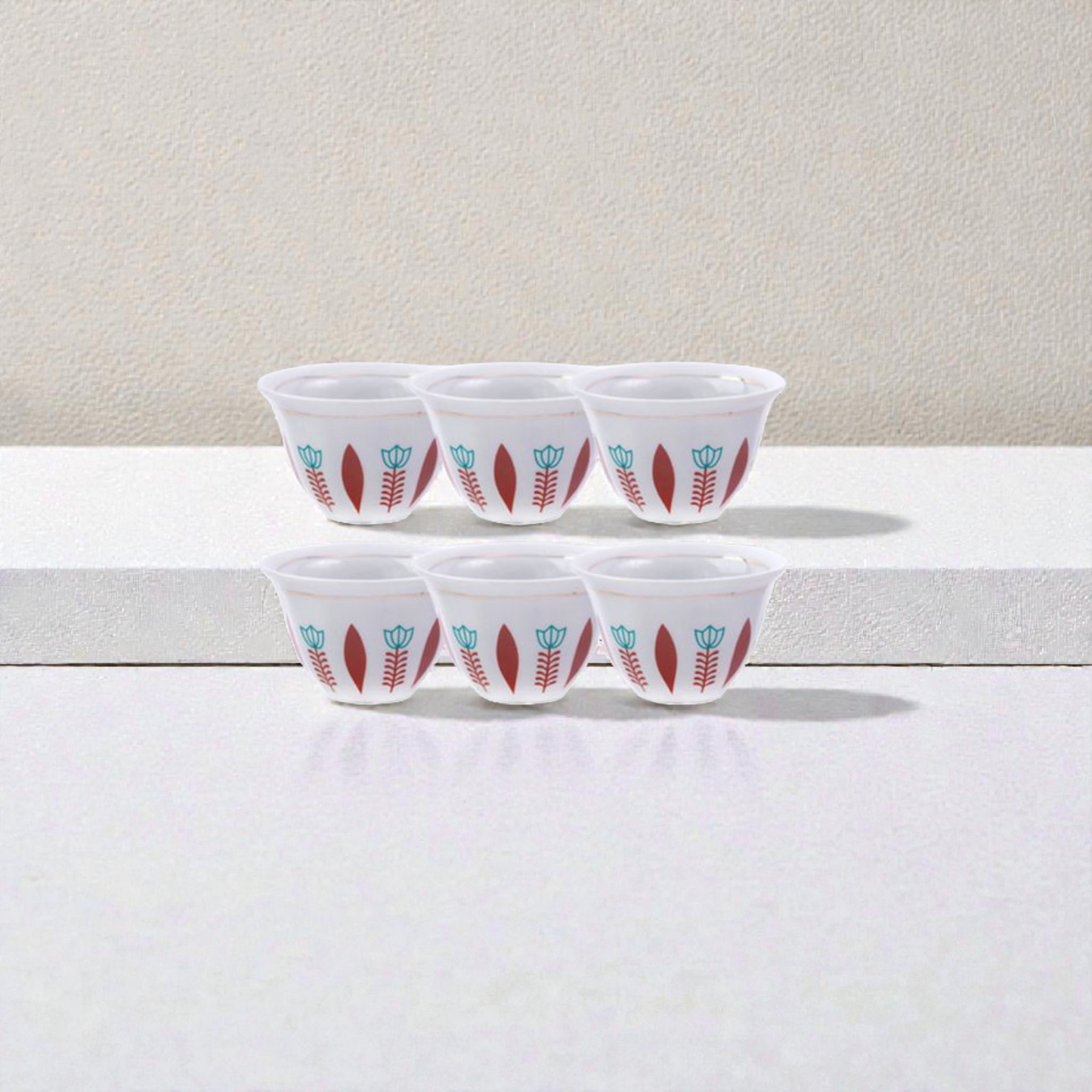 Arabic Coffee Cups Set – Floral Printed Finjan Set for Espresso & Turkish Coffee 12pcs
