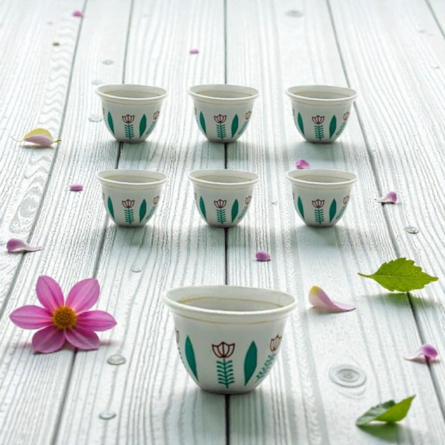 Arabic Coffee Cups Set  – Floral Printed Finjan Set for Espresso & Turkish Coffee12 pcs