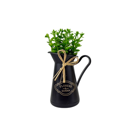 Artificial Plant in Black Metal Jug – Rustic Flowers & Garden Décor
