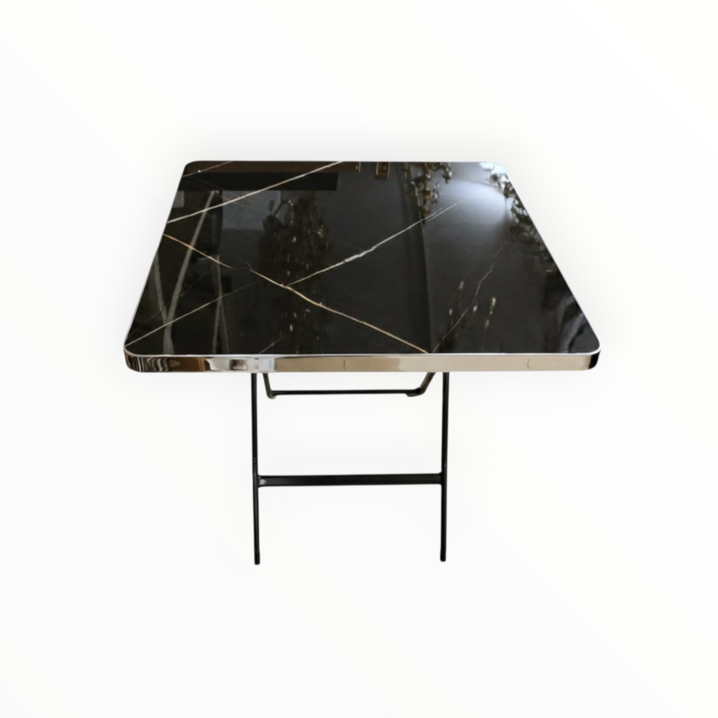 Modern square marble table with black marble top and strong metal base. Ideal coffee or side table for elegant living spaces 60x60x74
