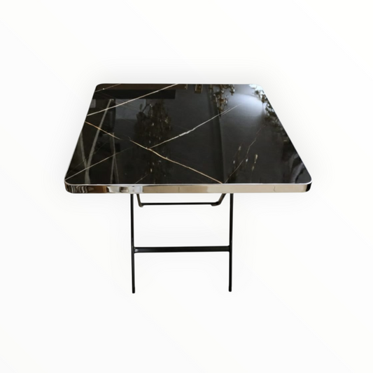 Modern square marble table with black marble top and strong metal base. Ideal coffee or side table for elegant living spaces 60x60x74