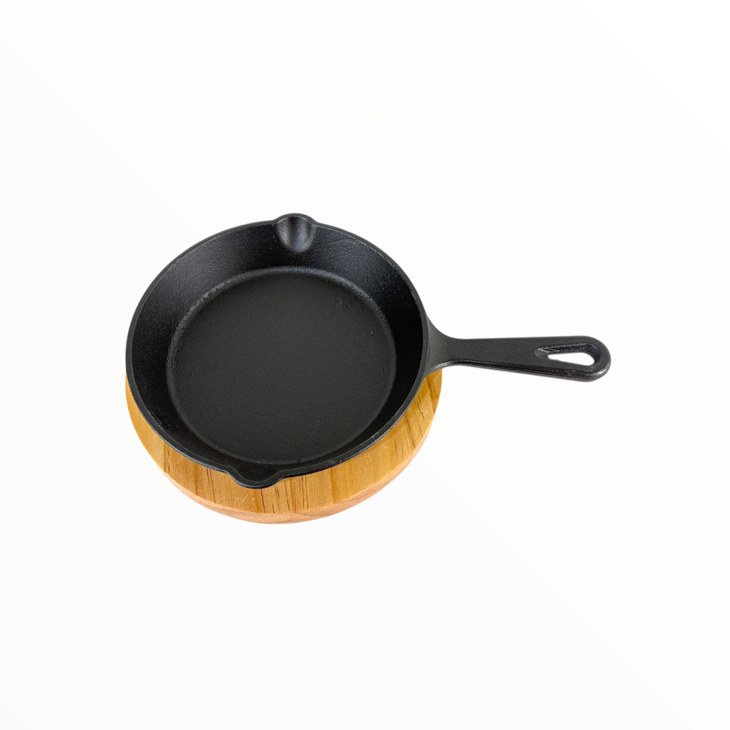 Cast Iron Skillet Pan with Wooden Serving Board – Pre-Seasoned Heavy Duty Frying Pan