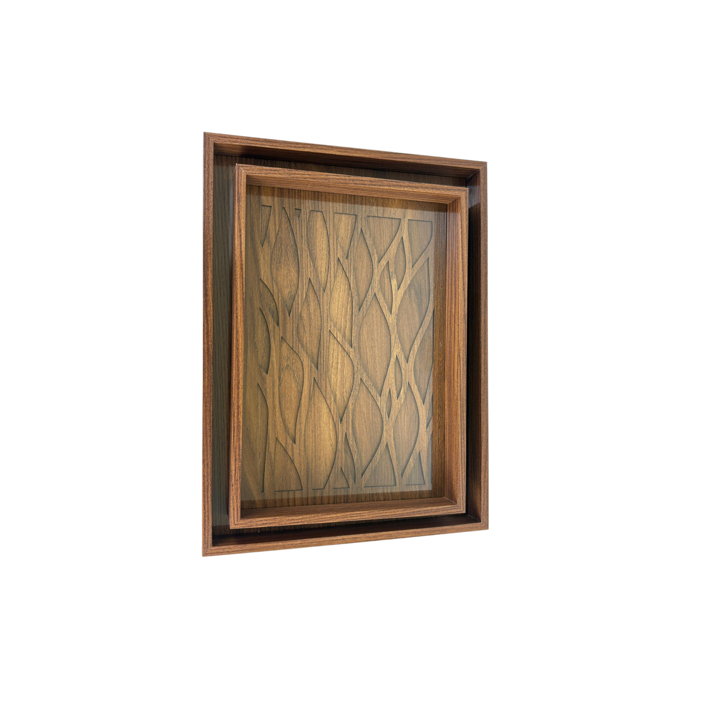 Hand-Carved Wooden Decorative Tray Set – Geometric Oriental Pattern Home Décor (Set of 2)