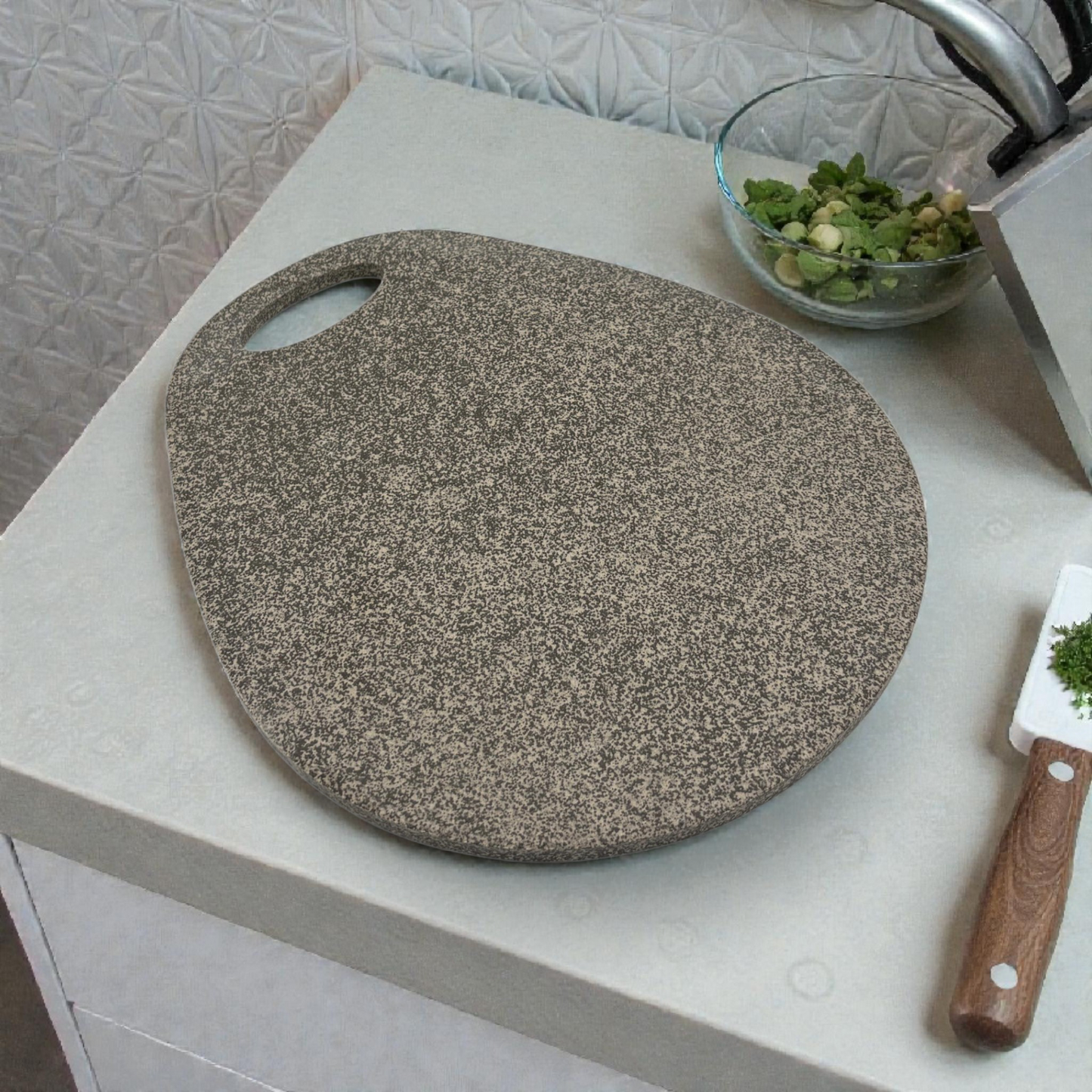 Gray stone-Effect Cutting Board with Handle – Modern Kitchen Serving Board