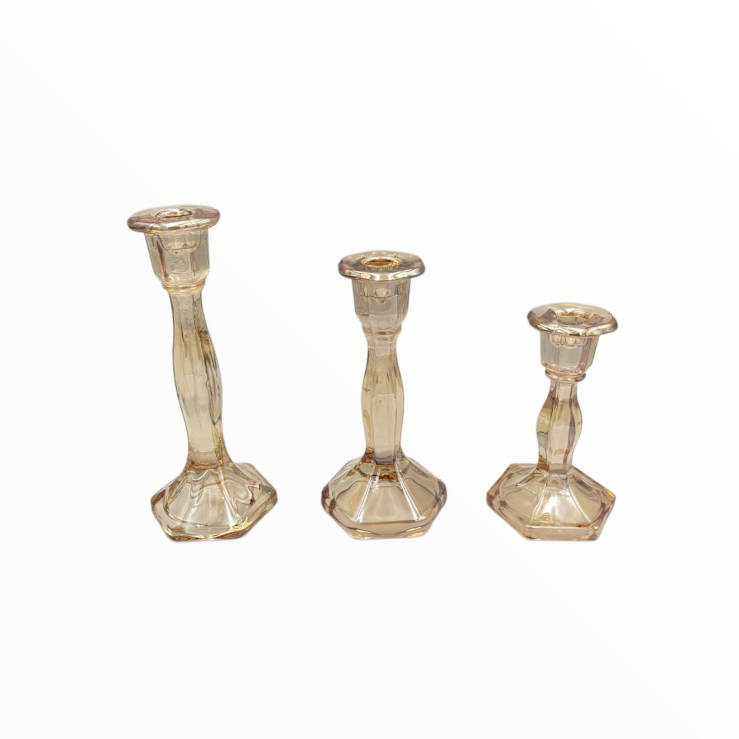 Amber Glass Candle Holders Set of 3 – Elegant Decorative Candlesticks