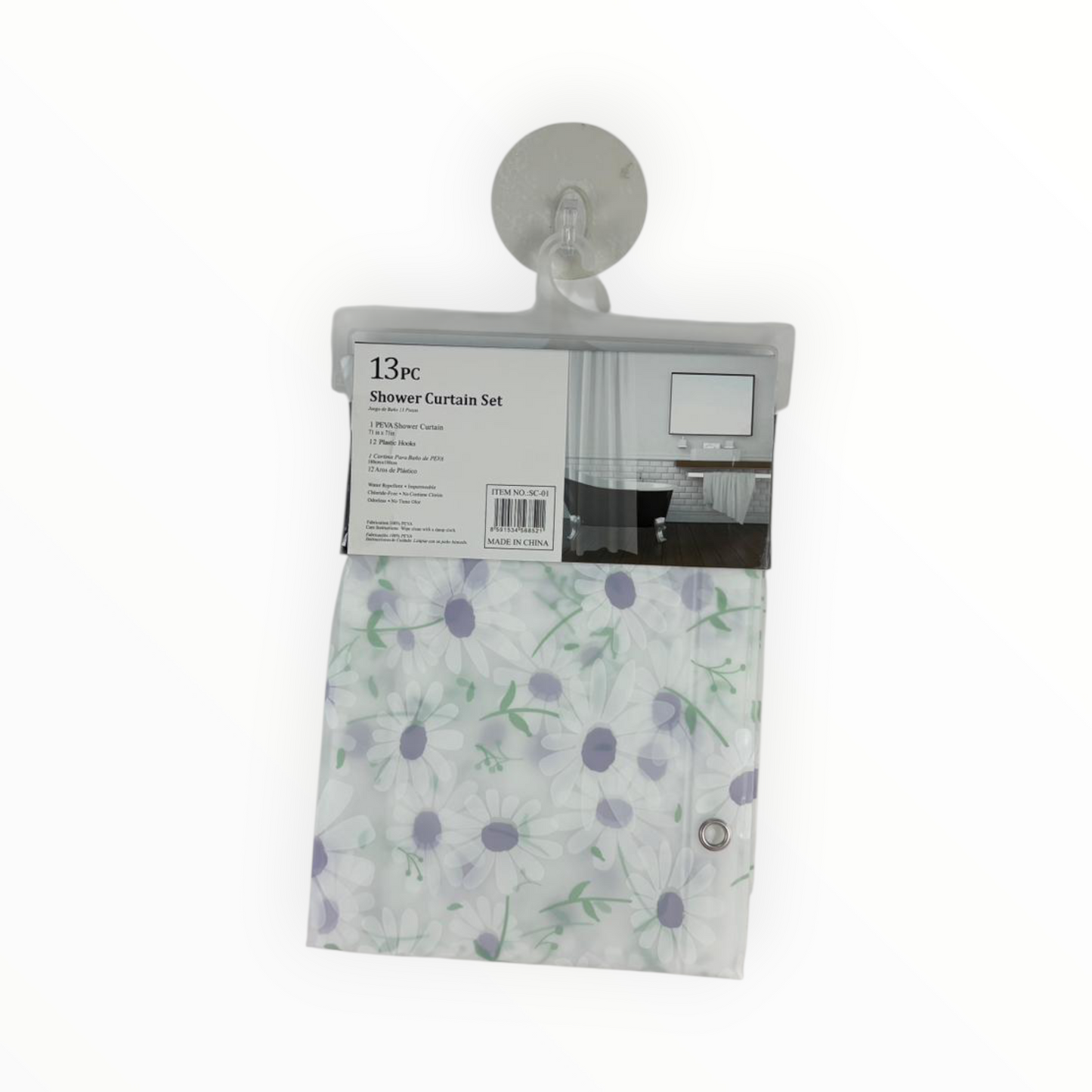 Daisy Floral Shower Curtain – Waterproof PVC Curtain with 12 Hooks