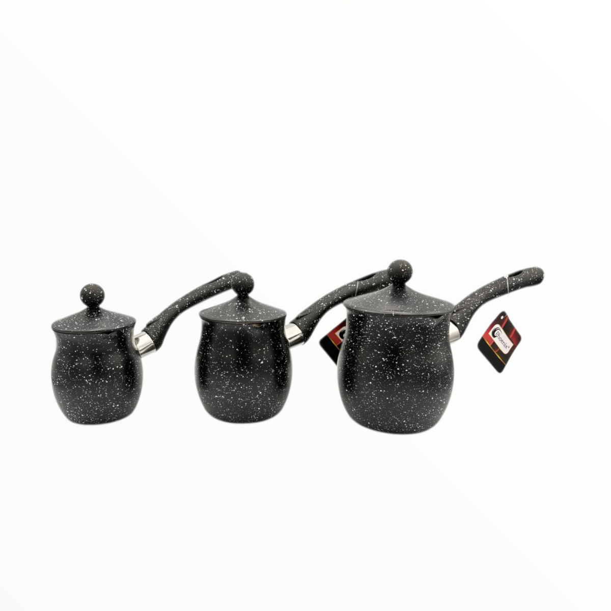 Granite Black Turkish Coffee Pot Set (Cezve) – 3 Sizes with Lid