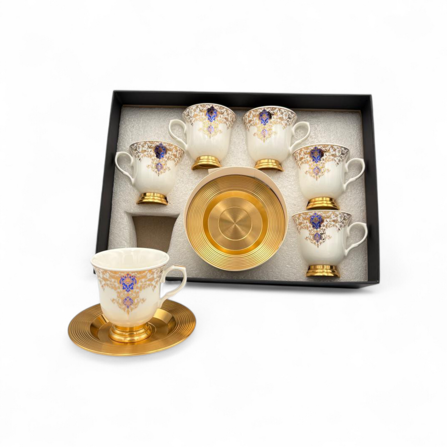 Luxury Porcelain Coffee Cup Set with Gold Saucer – Floral Classic Design