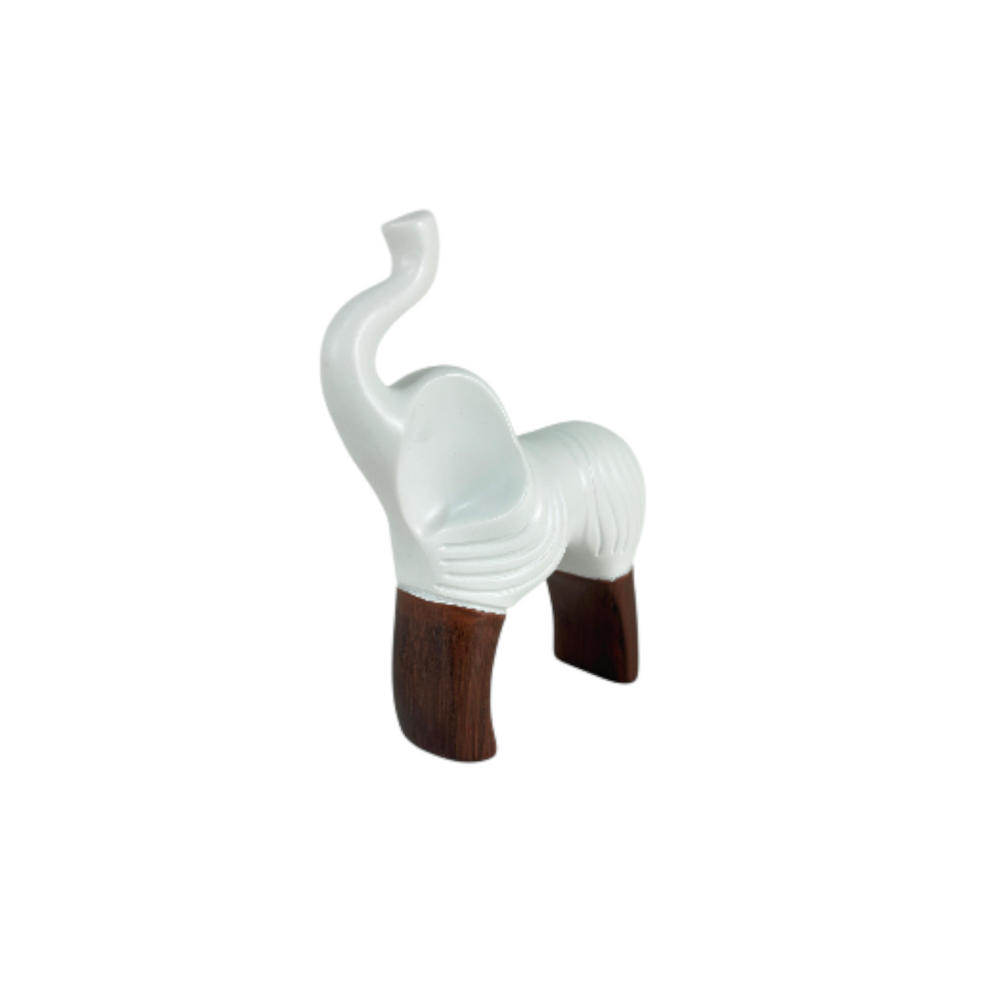 White Abstract Animal Figurine Modern Resin Décor with Wooden Leg- small