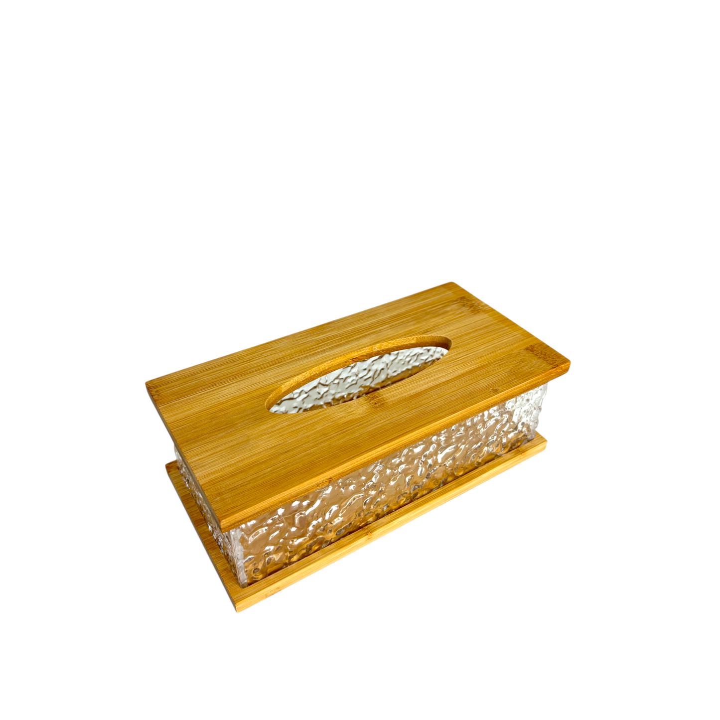Luxury Glass Tissue Box with Bamboo Lid – Modern Decorative Tissue Holder