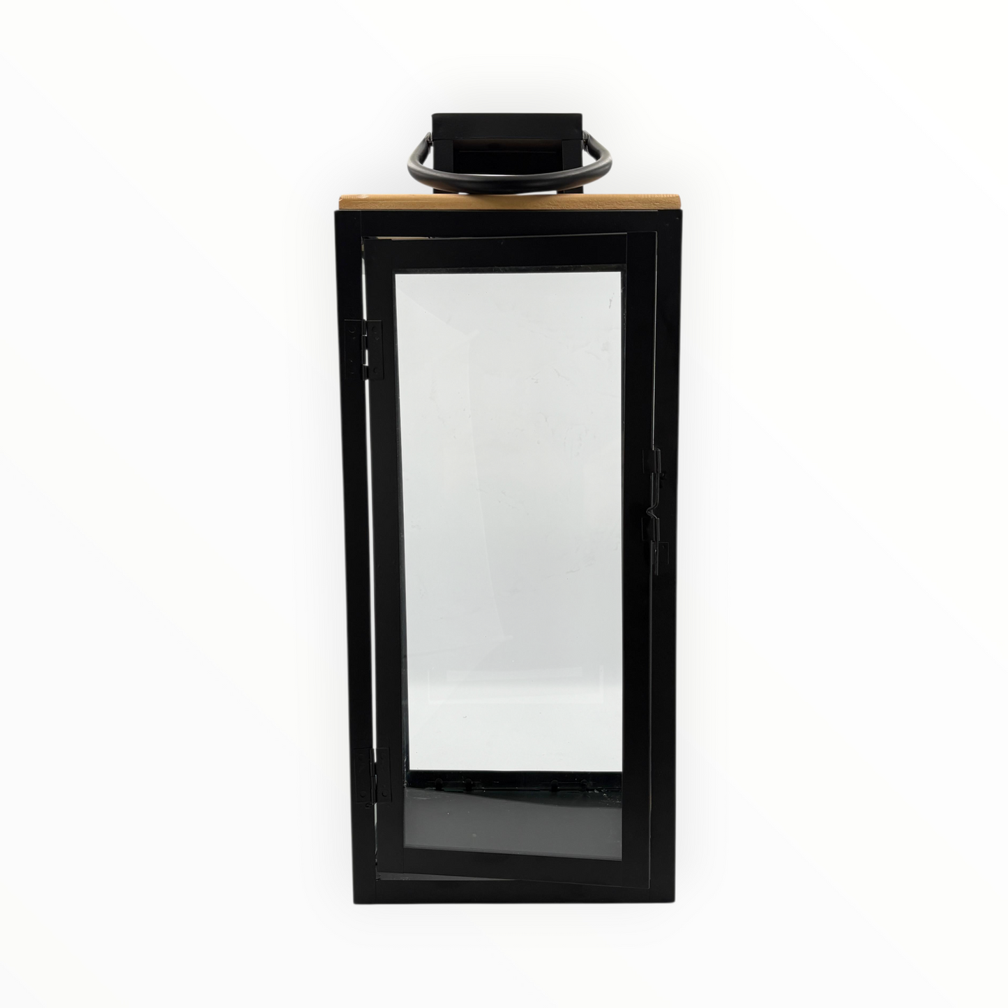 Black Metal Glass Lantern – Elegant Tall Decorative Candle Holder
