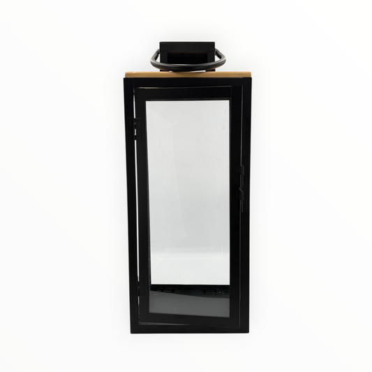 Black Metal Glass Lantern – Elegant Tall Decorative Candle Holder