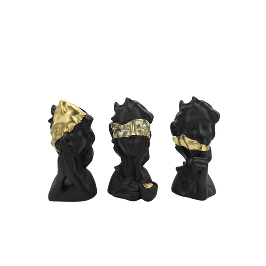 Black & Gold Abstract Face Sculpture Set – Modern Artistic Home Décor