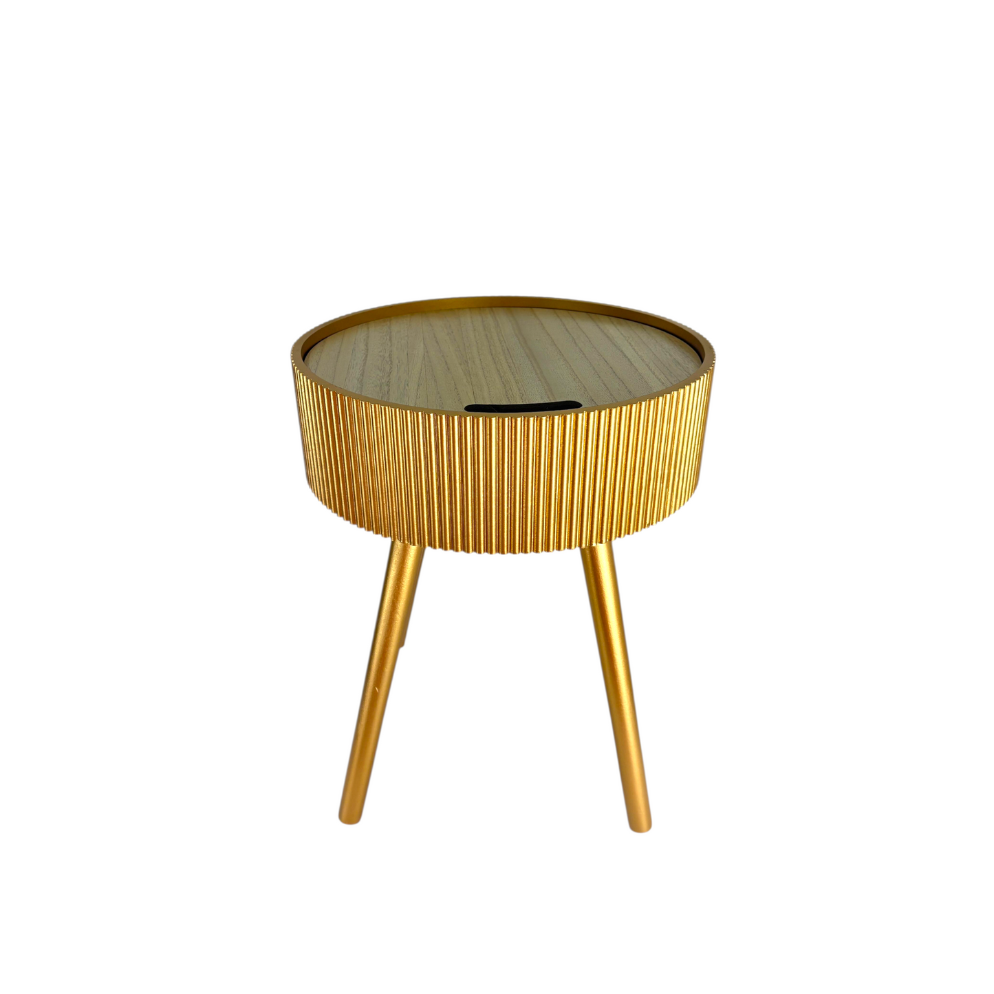 Luxury Gold Metal Storage Bowl with Wooden Lid & Stand – Modern Decorative Organizer