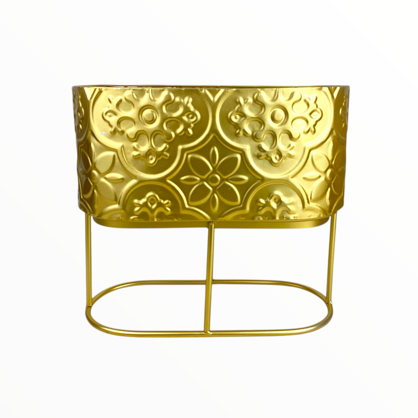 Gold Embossed Metal Planter with Stand