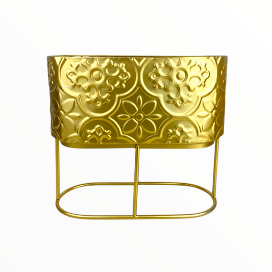 Gold Embossed Metal Planter with Stand