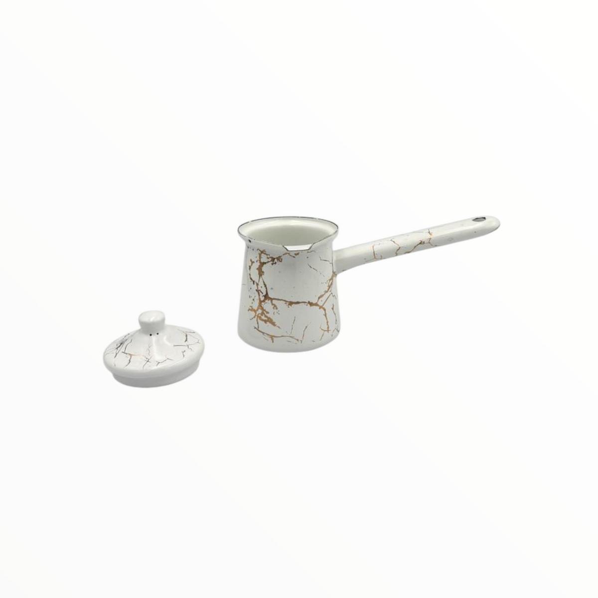 White Marble Enamel Turkish Coffee Pot Set  – 3 Sizes with Lid