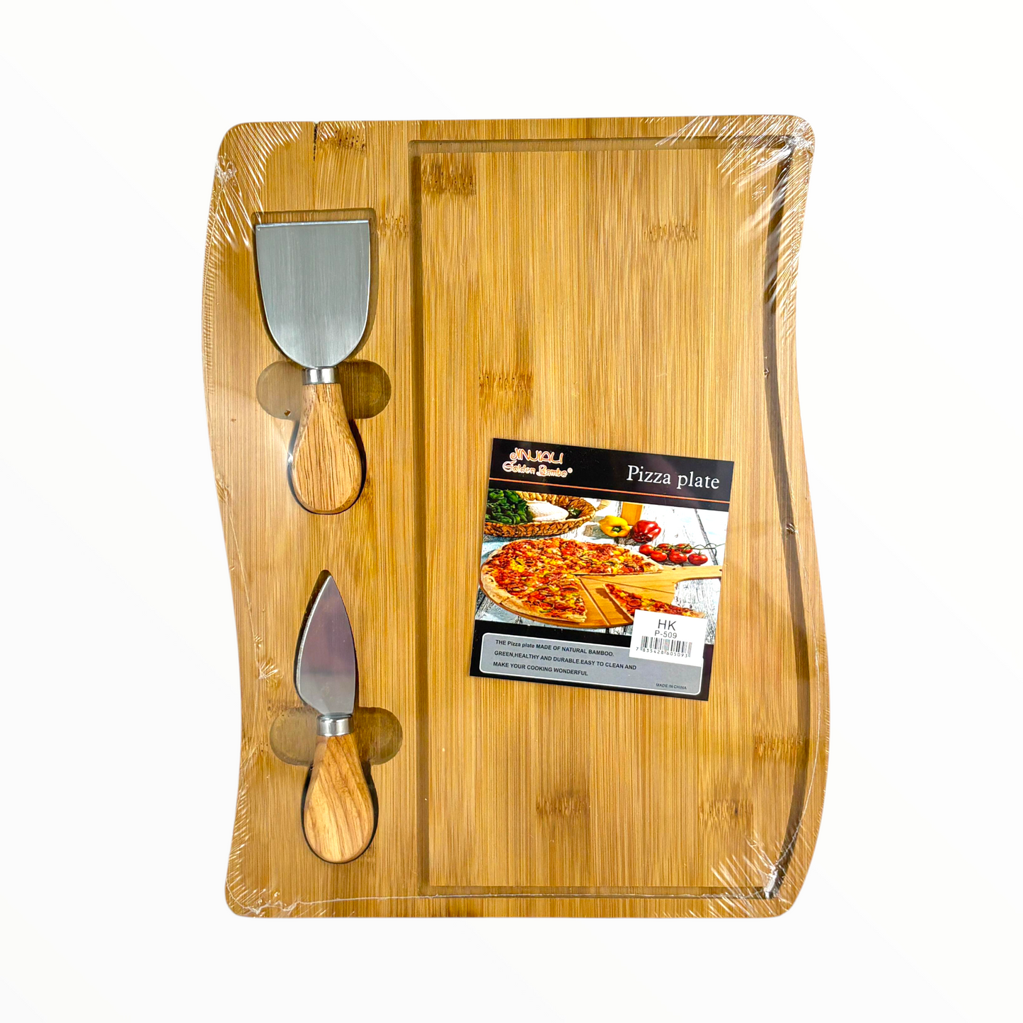Bamboo Pizza Serving Board with Cheese Knife and cutter– Wooden Pizza Plate