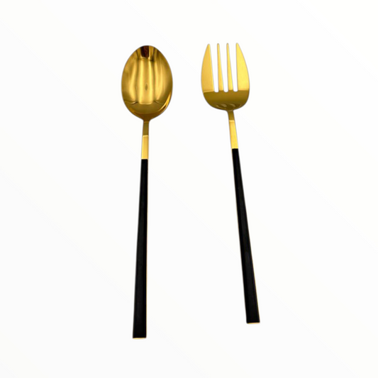 Gold Spoon and Fork Set – Stainless Steel with Black Handle