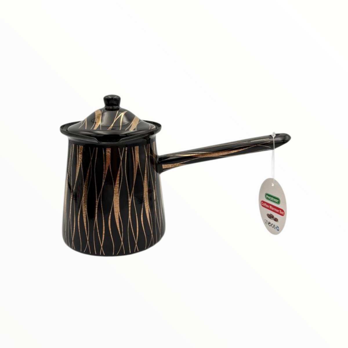 Black & Gold Enamel Turkish Coffee Pot Set  – 3 Sizes with Lid