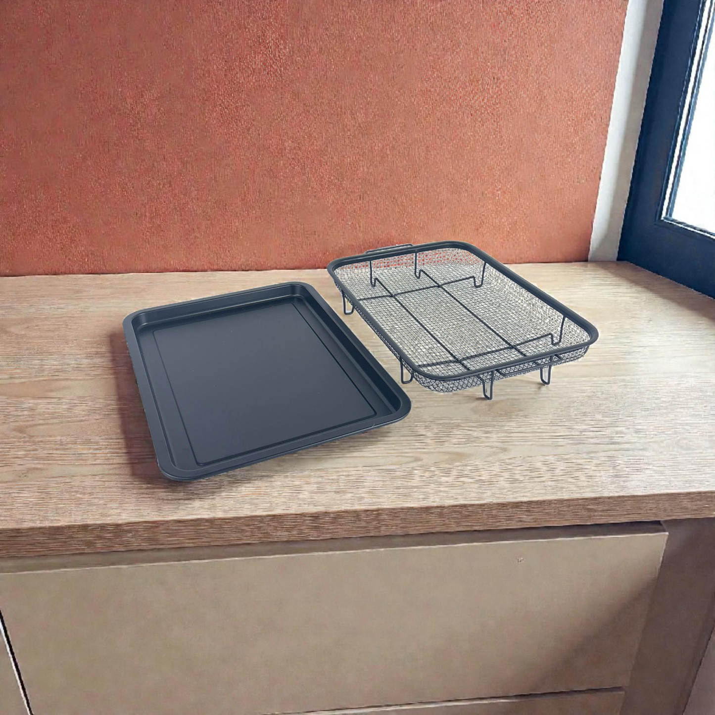 Non-Stick Baking Tray with Cooling Rack Set – Oven & Air Fryer Compatible