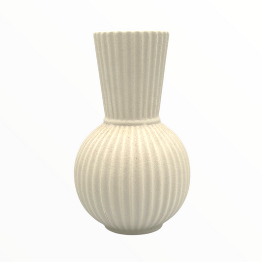 Textured White Ceramic Vase – Ribbed Modern Decorative Vase