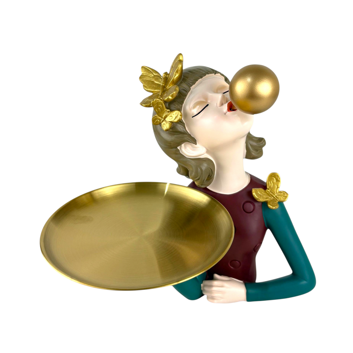 Butterfly Bubble Girl Decorative Tray – Emerald & Burgundy