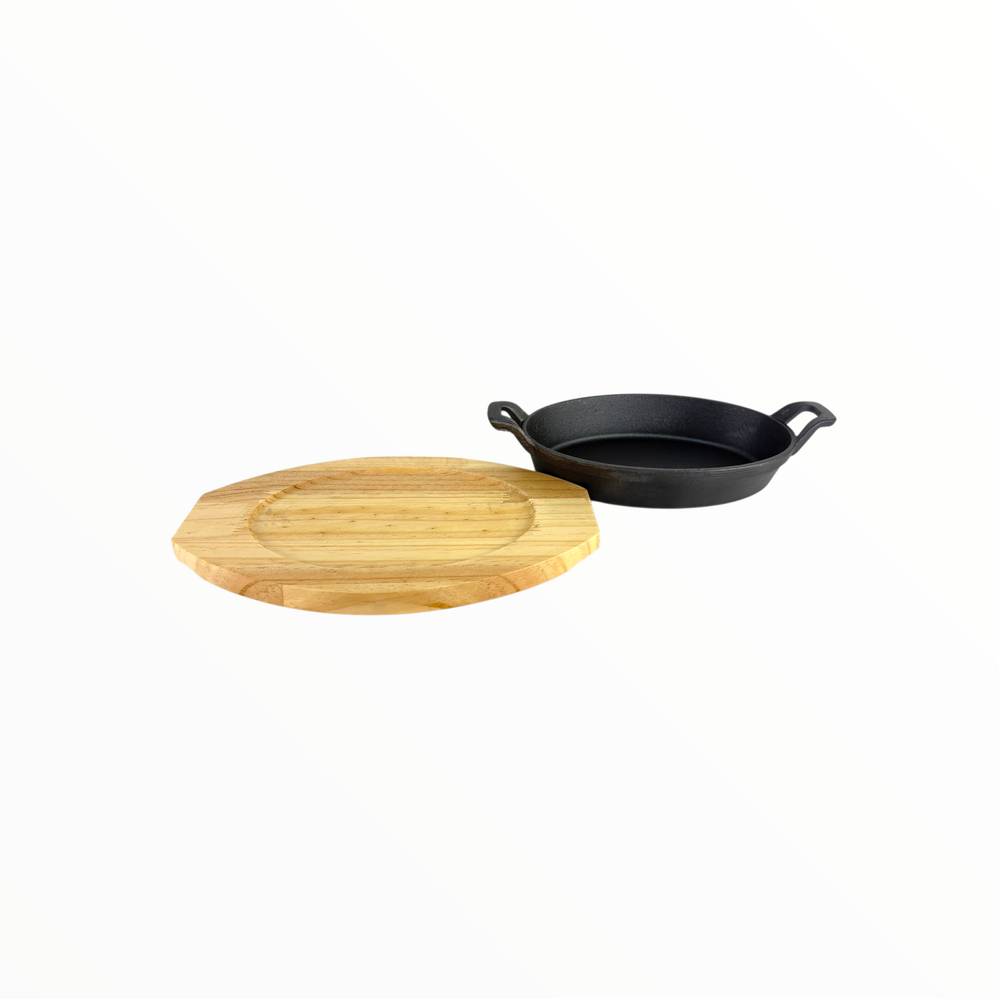 Cast Iron Skillet Pan with Wooden Serving Board – Pre-Seasoned Heavy Duty Frying Pan