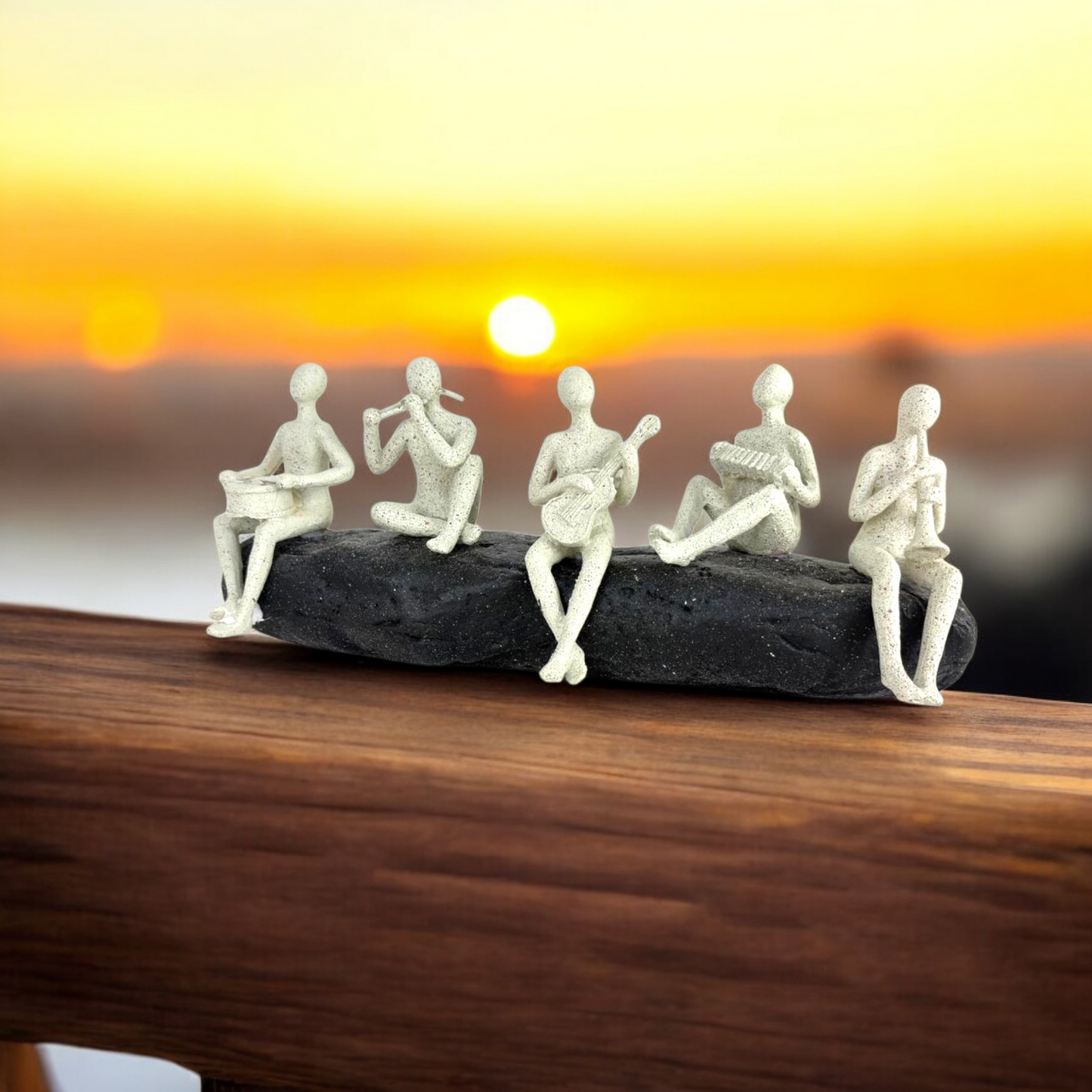 Abstract Musician Figurine Set – 5-Piece Minimalist Band Sculpture on Stone Base