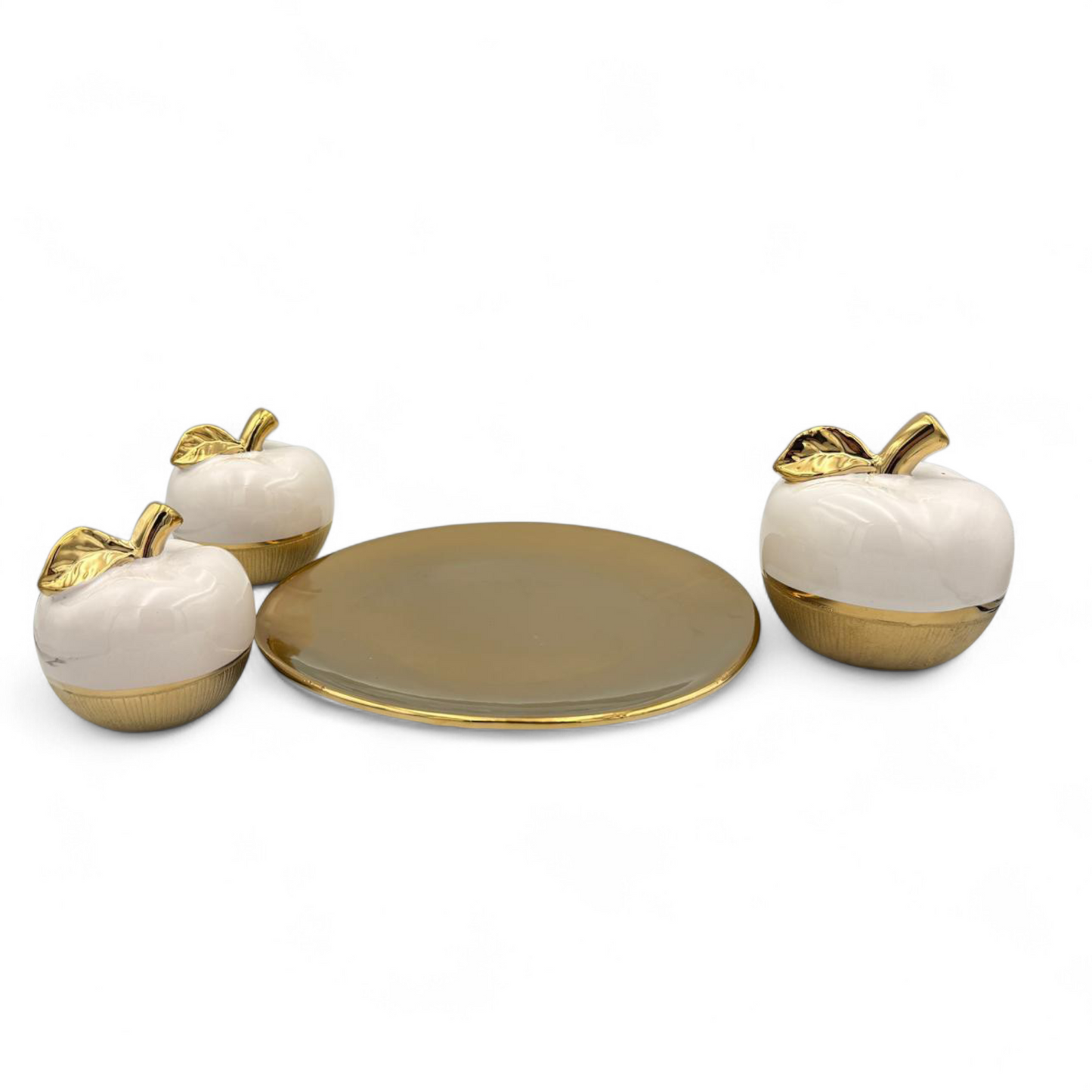 Decorative Apple Storage Jars Set with Gold Tray – Luxury Home Décor