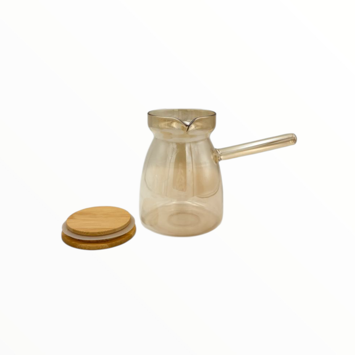 Glass Turkish Coffee Pot Set with Wooden Lid – 3 Sizes Heat-Resistant