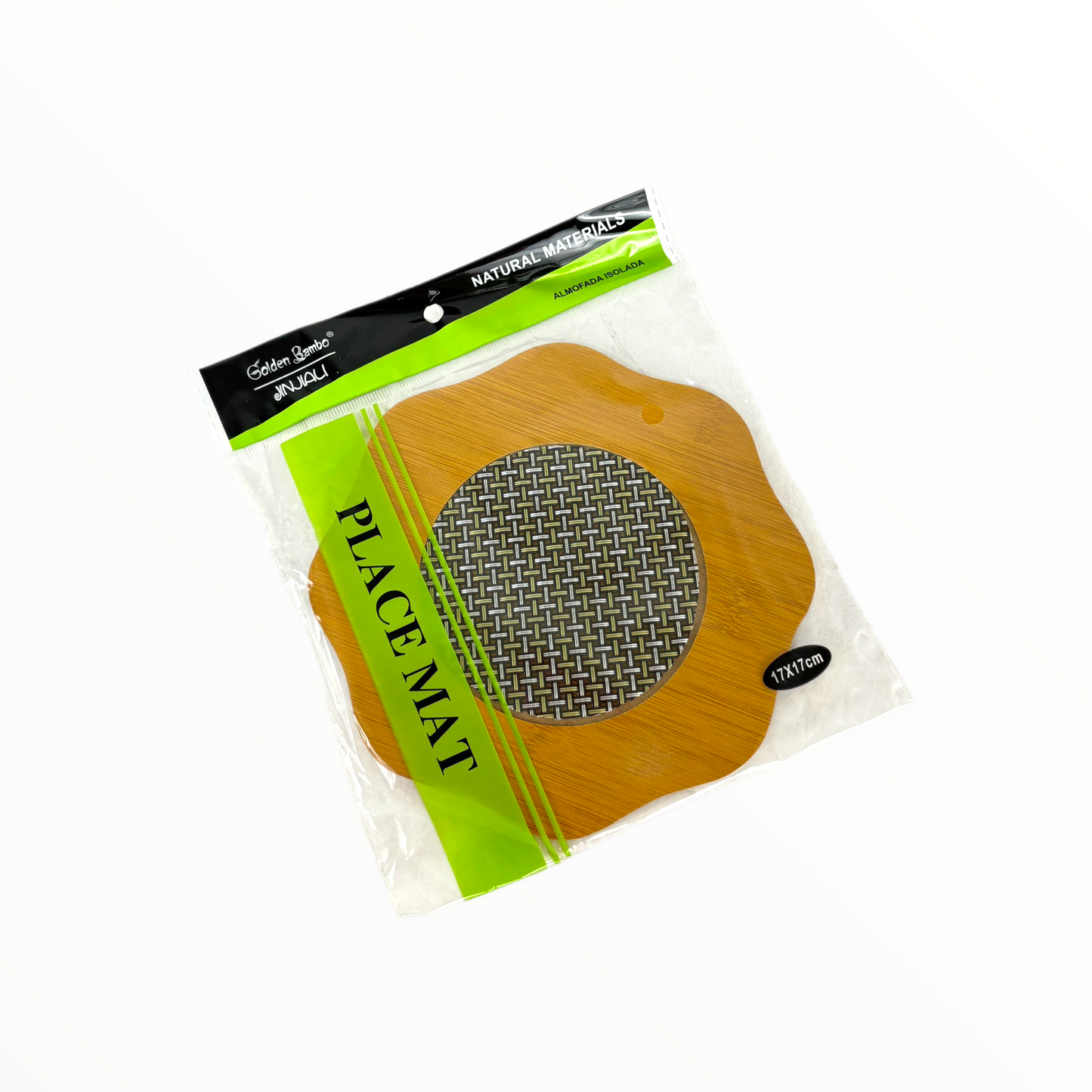 Round flowless Bamboo Placemat with geometric design– Heat Resistant Natural Table Mat