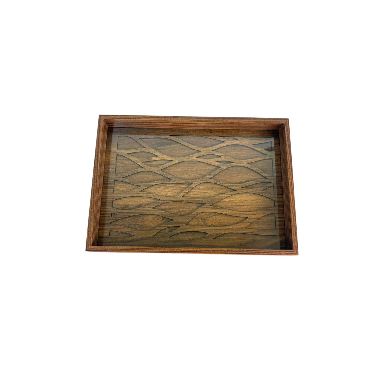 Hand-Carved Wooden Decorative Tray Set – Geometric Oriental Pattern Home Décor (Set of 2)