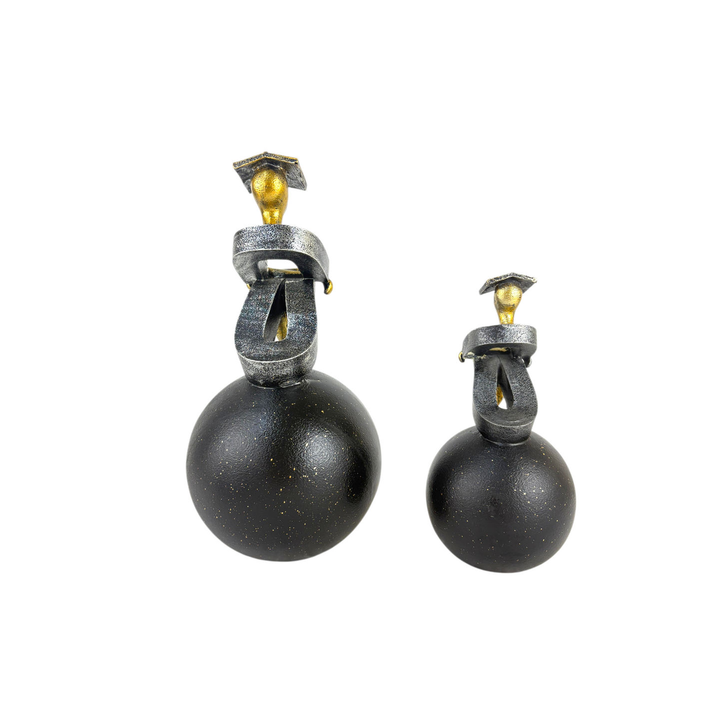 Modern Thinker Figurine Set – Gold & Black Abstract Statues on Spheres (Home & Office Decor)