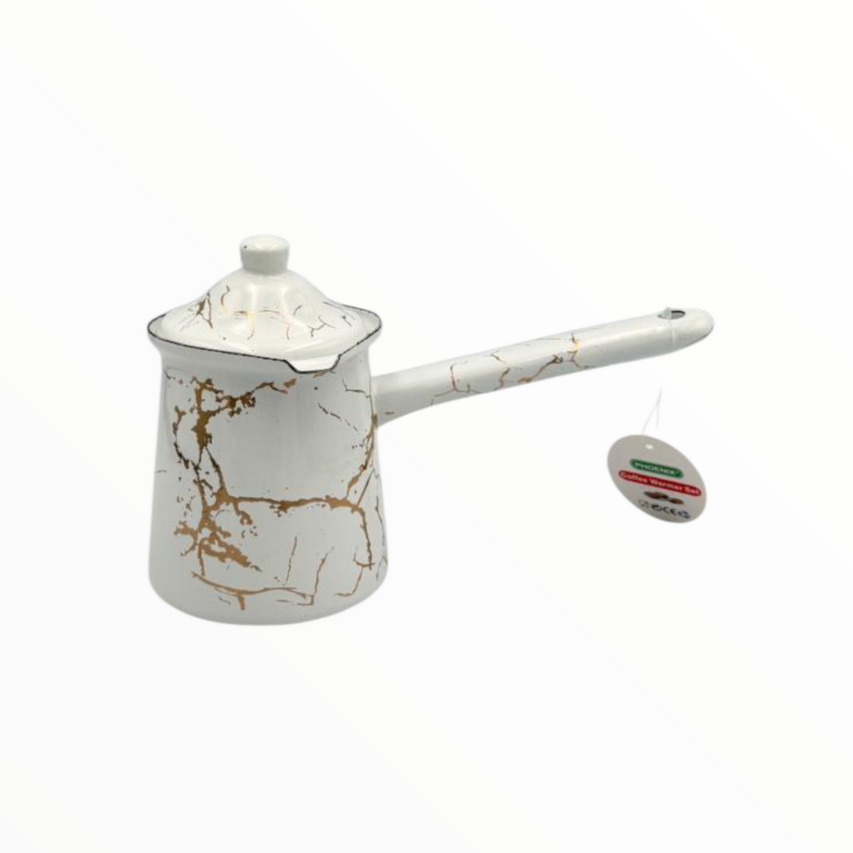 White Marble Enamel Turkish Coffee Pot Set  – 3 Sizes with Lid