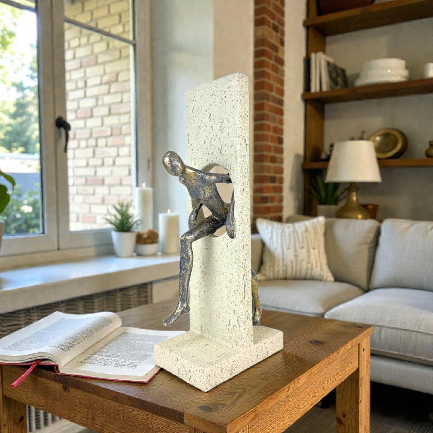 Abstract Breakthrough Figurine – Modern Resin Sculpture Emerging from Stone Block for Home & Office Décor