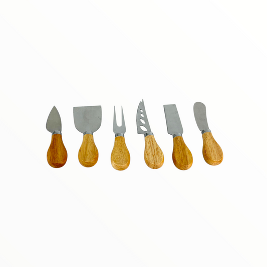 Cheese Knife Set with Wooden Handles (6 Pieces) – Stainless Steel Cheese Tools for Serving & Entertaining