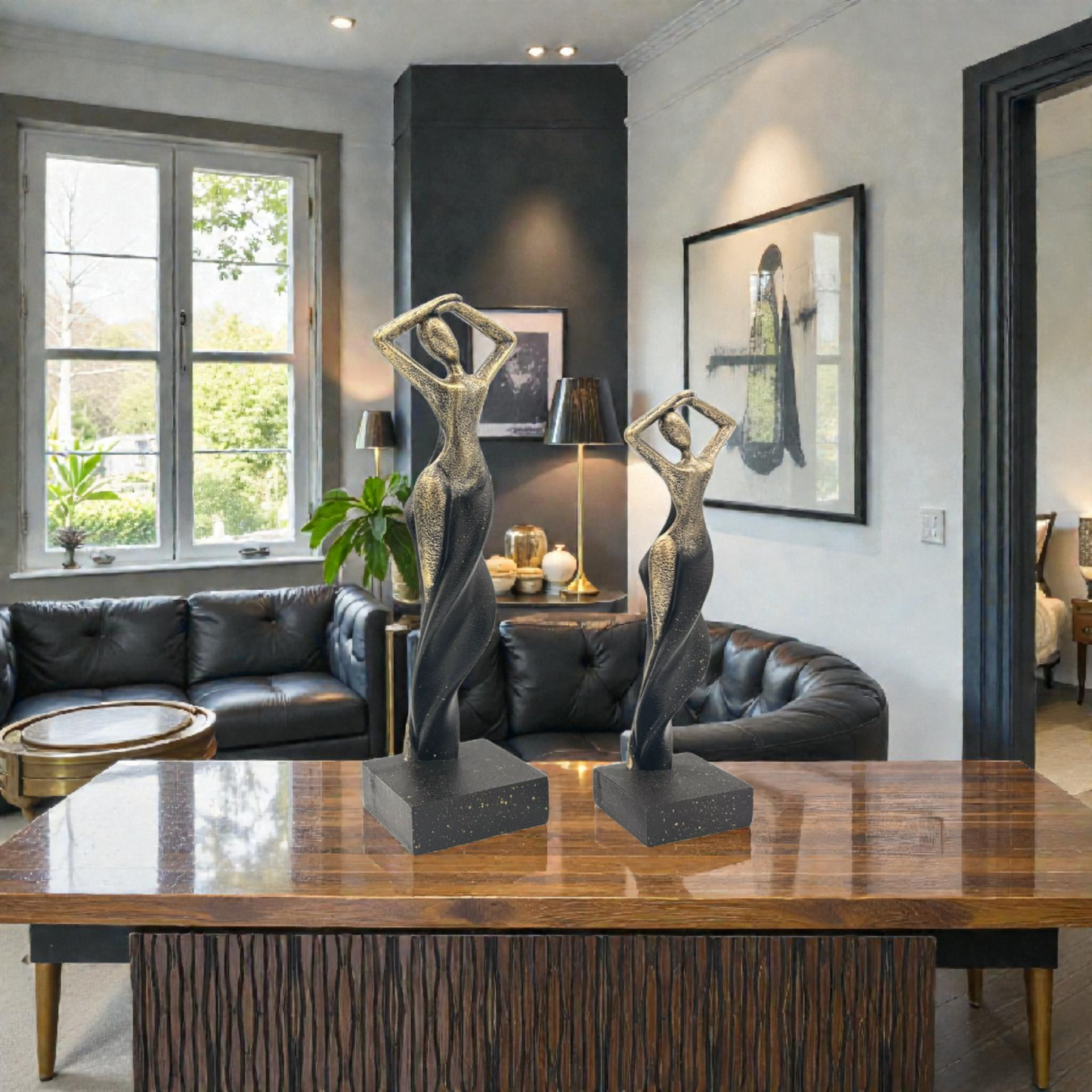 Abstract Black & Gold Feminine Sculpture Set – Modern Artistic Home Décor Figurines (Set of 2)