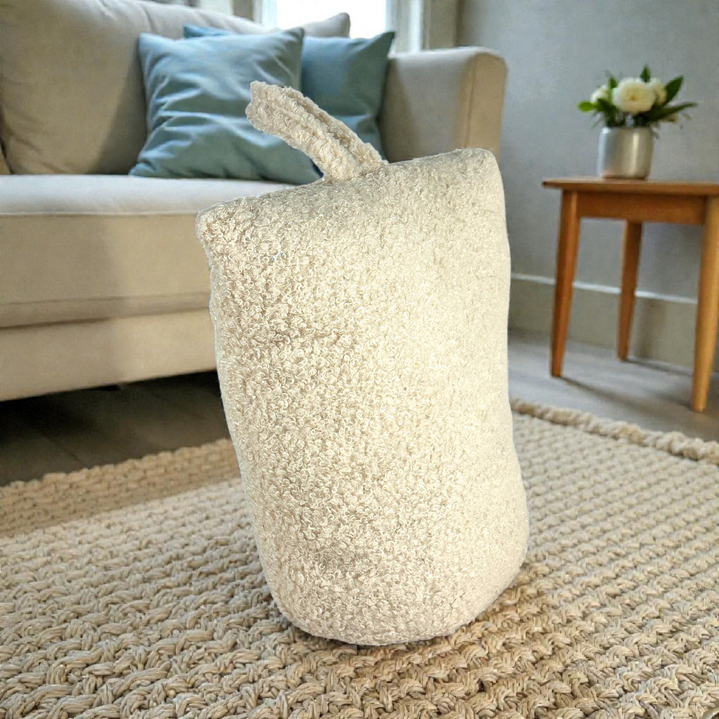 Soft Bouclé Fabric Storage Basket with Handle – Minimalist Laundry & Home Organizer