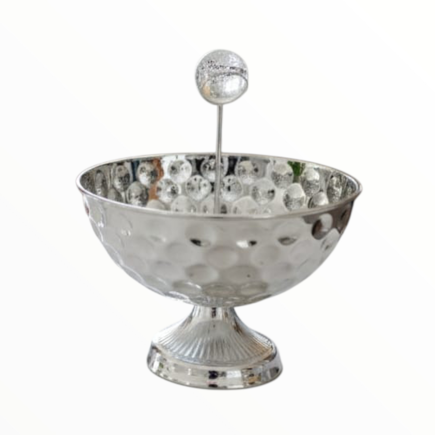 Silver Decorative Metal Bowl with Stand – Modern Centerpiece