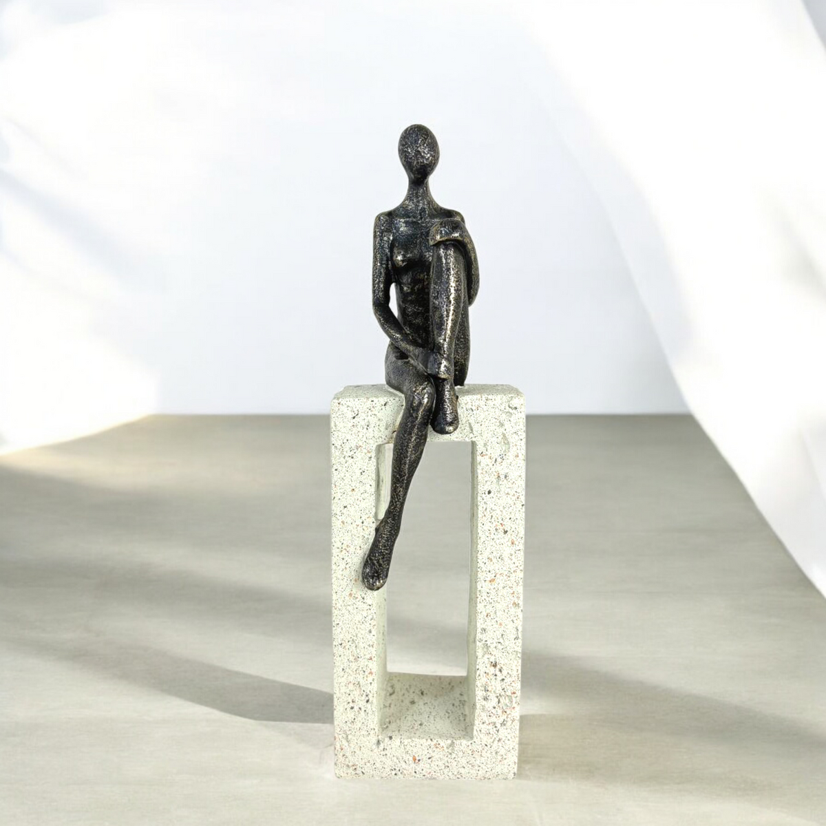 Black Abstract person on Rectangular Stone Frame – Modern Minimalist Resin Sculpture for Home Décor