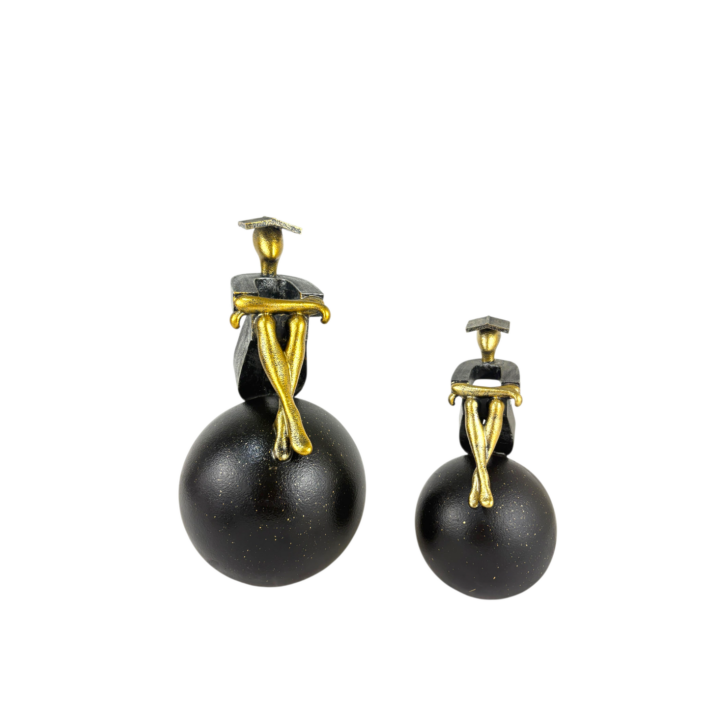 Modern Thinker Figurine Set – Gold & Black Abstract Statues on Spheres (Home & Office Decor)